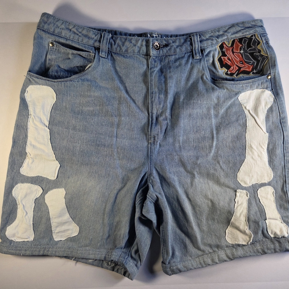 Ninth Hall Waylay Skull Blue Wash Shorts